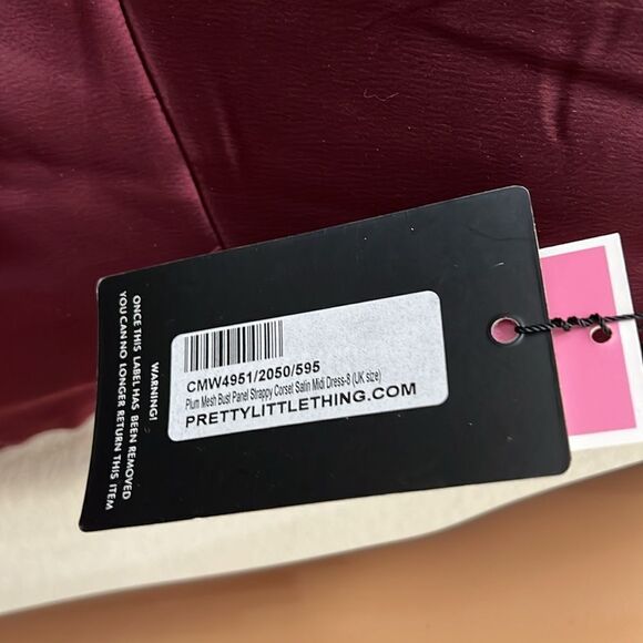 Pretty Little Thing Woman’s Dress Sz 4 Burgundy Strappy Corset Ruched Bodycon - Picture 9 of 12
